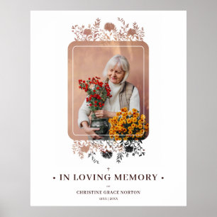 Floral Frame & Elegant Photo Funeral  Poster