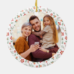 Floral Frame Family Photo Christmas Ceramic Tree Decoration