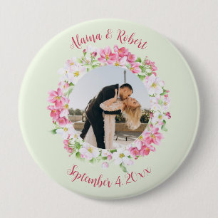 Floral Frame Favourite Photo with Personalised Tex 10 Cm Round Badge