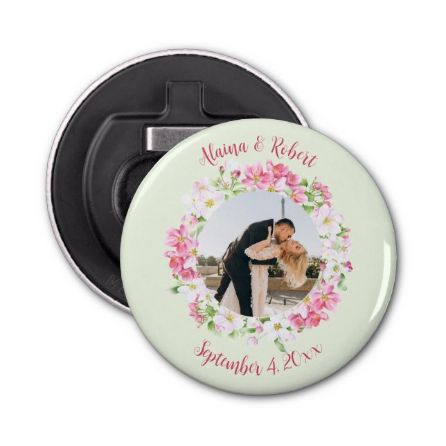Floral Frame Favourite Photo with Personalised Tex Bottle Opener (Front)