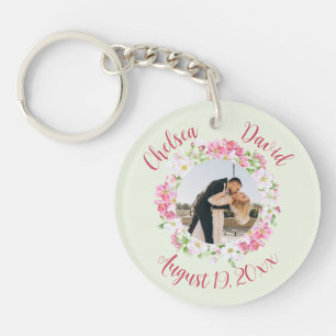 Floral Frame Favourite Photo with Personalised Tex Key Ring