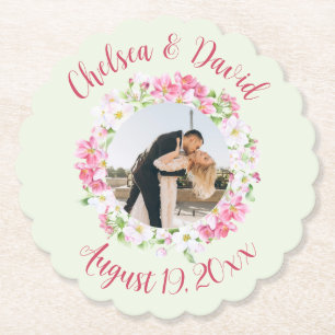 Floral Frame Favourite Photo with Personalised Tex Paper Coaster