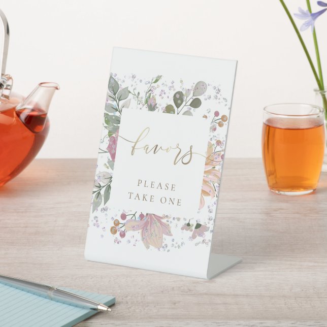 floral frame favours pedestal sign (In SItu)