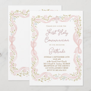 floral frame First Holy Communion Invitation