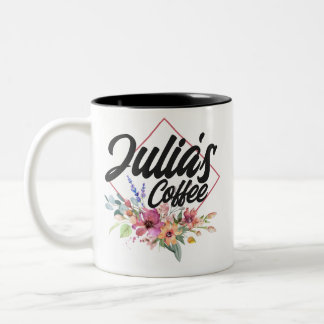 Floral frame flourish flowers name costumisable Two-Tone coffee mug