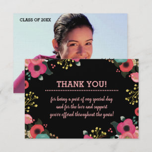 Floral Frame Graduation Thank You Photo Card