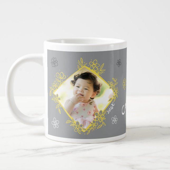 Floral Frame Grey/Yellow & White Jumbo Mug (Left)