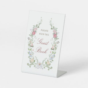 Floral Frame Guest Book Pedestal Sign