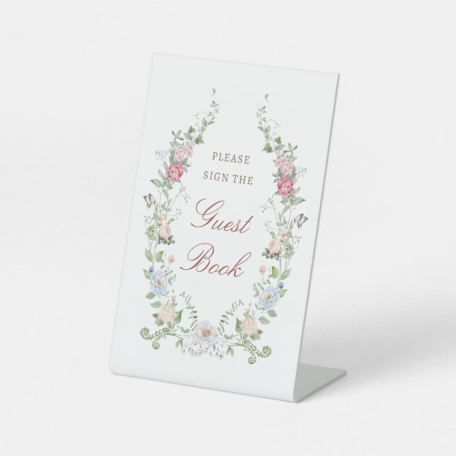 Floral Frame Guest Book Pedestal Sign (Front)