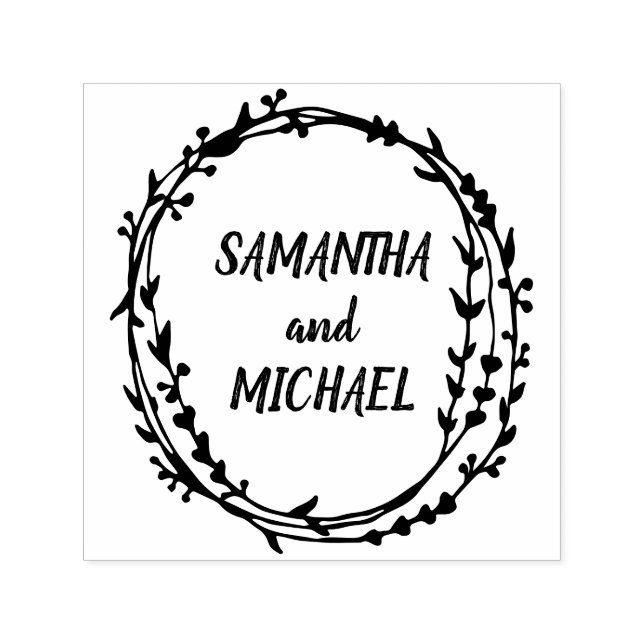 Floral Frame Handwritten Newly Weds name Self-inking Stamp (Design)