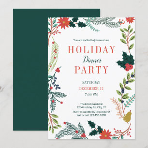 Floral Frame Holiday Dinner Party Invitation
