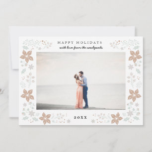 Floral Frame Holiday Photo Card in Gold