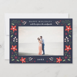 Floral Frame Holiday Photo Card in Navy