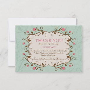 Floral Frame in Pink Thank You Card