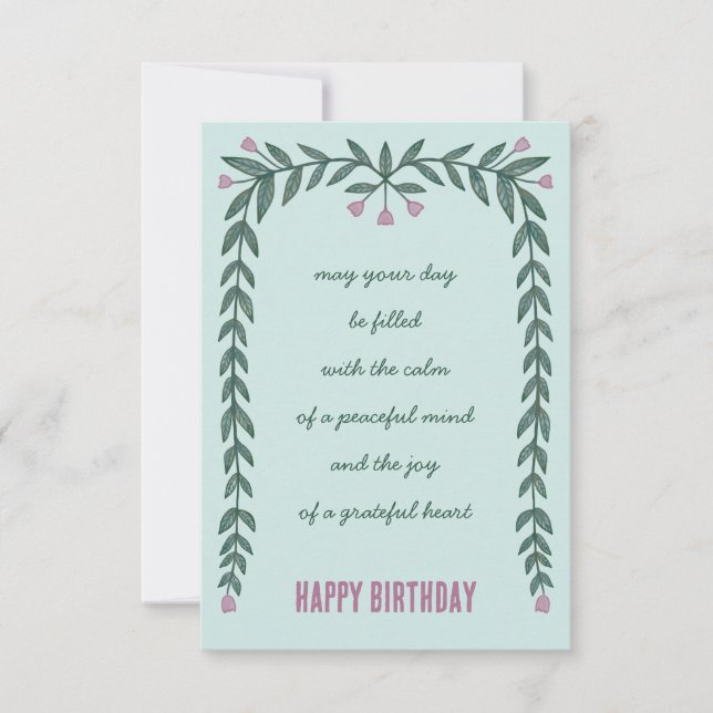 Floral Frame Inspirational Mindful Happy Birthday  Card (Front)