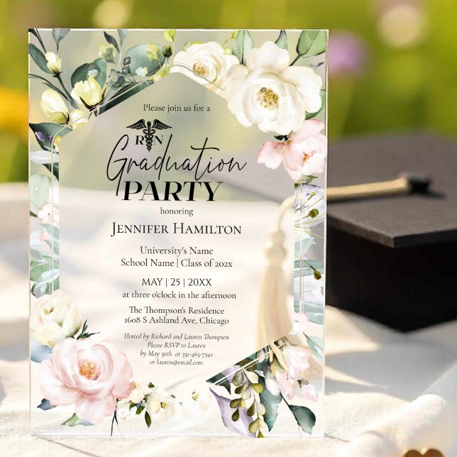 Floral Frame Medical Graduation Party  Acrylic Invitations (Creator Uploaded)
