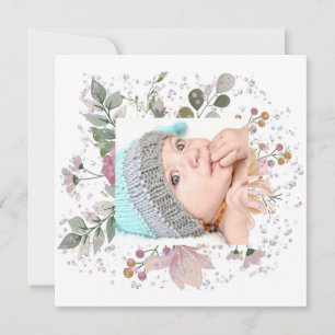 floral frame new baby Merry Christmas Holiday Card