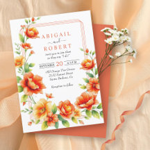 Floral frame orange flowers, triple border wedding