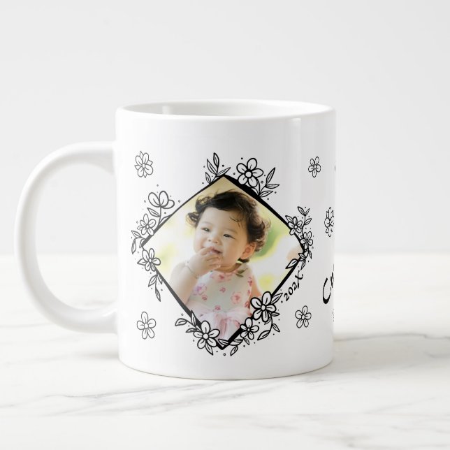 Floral Frame Personalised Picture Gift Large Coffee Mug (Left)