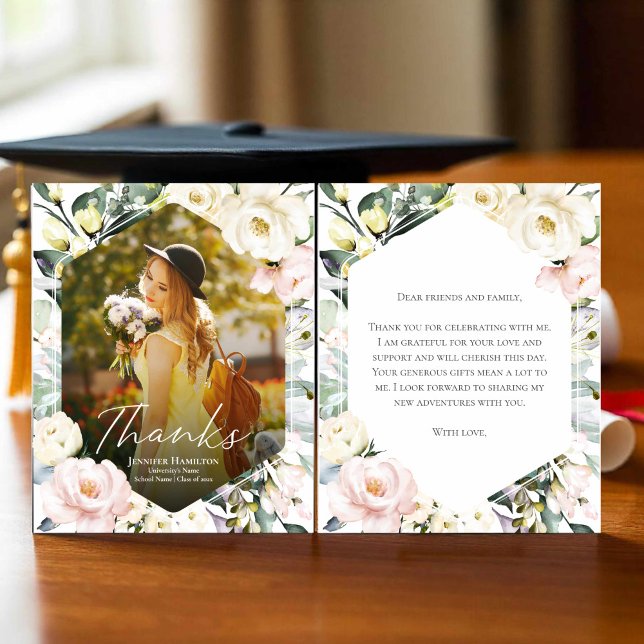 Floral Frame Photo Graduation Thank You Card (Creator Uploaded)