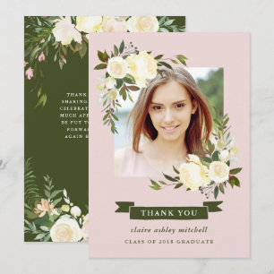 Floral Frame   Photo Graduation Thank You Invitation