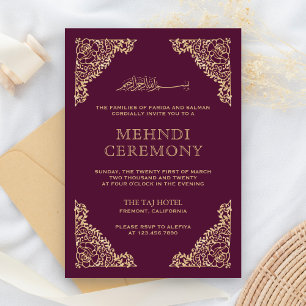 Floral Frame Plum and Gold Islamic Muslim Mehndi Enclosure Card