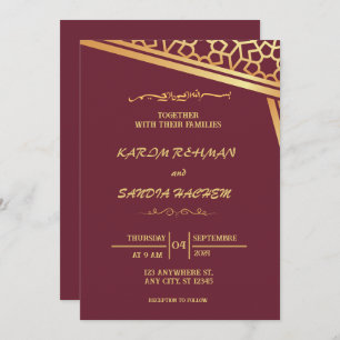 Floral Frame Plum and Gold Islamic Muslim Wedding  Invitation