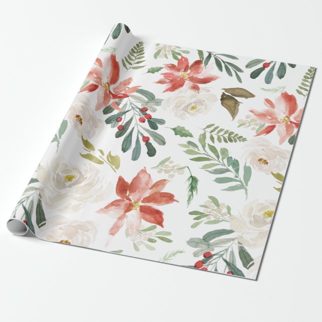 Floral Frame Poinsettia Gift Wrap (Unrolled)