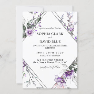 Floral Frame Purple Lavender  Wedding Invitation