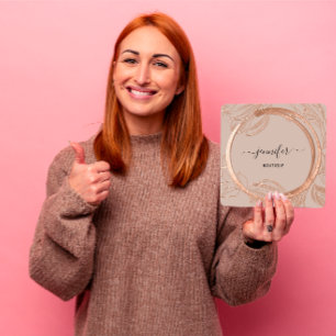 Floral Frame QR Code Logo Garden Rose Gold Square Business Card