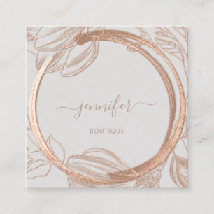 Floral Frame QR Code Logo Grey Rose Royal Square Business Card