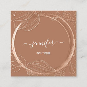 Floral Frame QR Code Logo Rose Gold Online Shop Square Business Card
