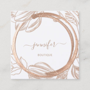 Floral Frame QR Code Logo White Rose Royal Square Business Card