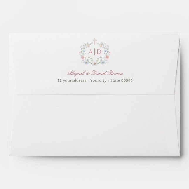 Floral Frame Religious Wedding Monograms Envelope (Back (Top Flap))