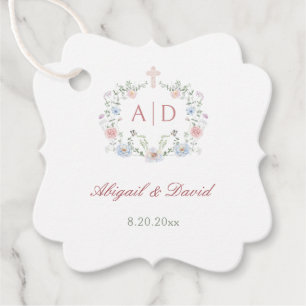 Floral Frame Religious Wedding Monograms Favour Tags