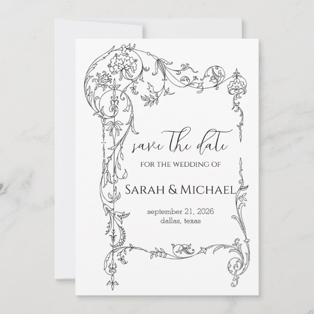 Floral Frame Save the date Wedding Announcement (Front)