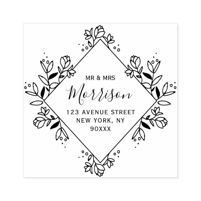 floral frame script address rubber stamp (Imprint)