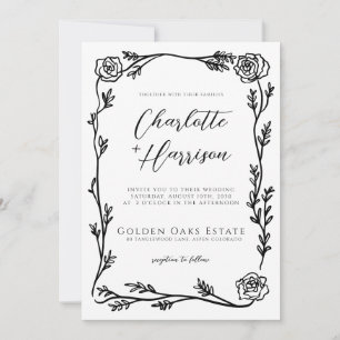 Floral Frame Script Wedding Invitation