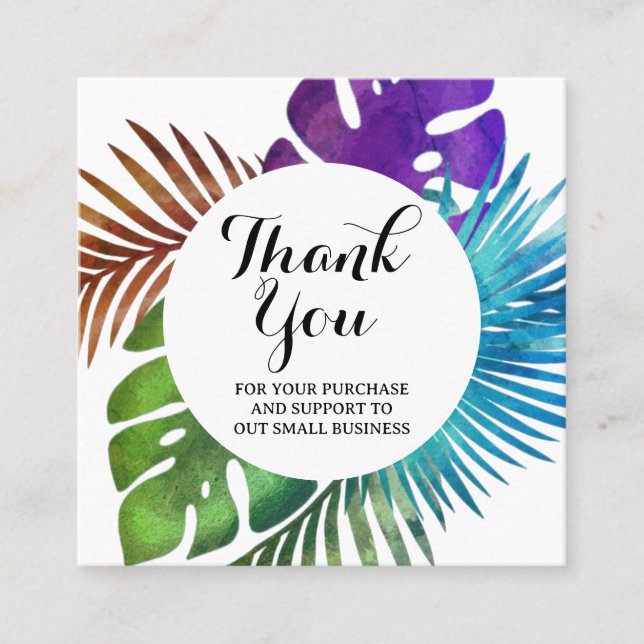 Floral frame watercolor  square business card (Front)