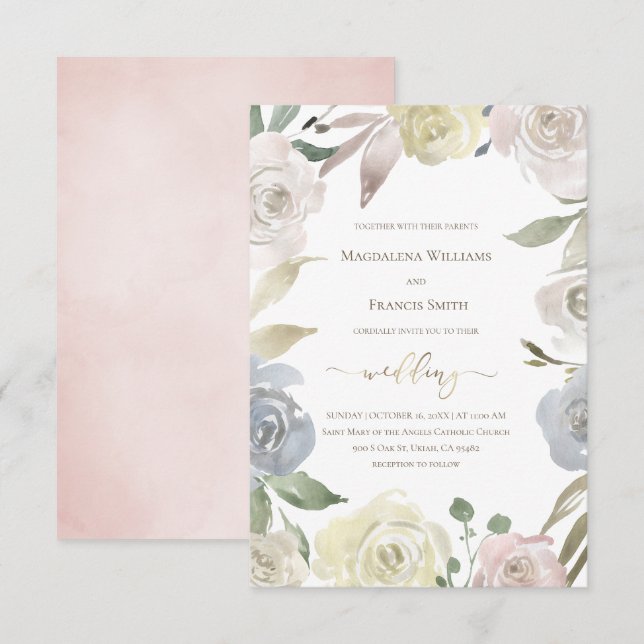 floral frame wedding Invitation (Front/Back)