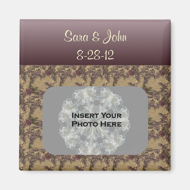 Floral Frame Wedding Photo Personalised Magnet (Front)