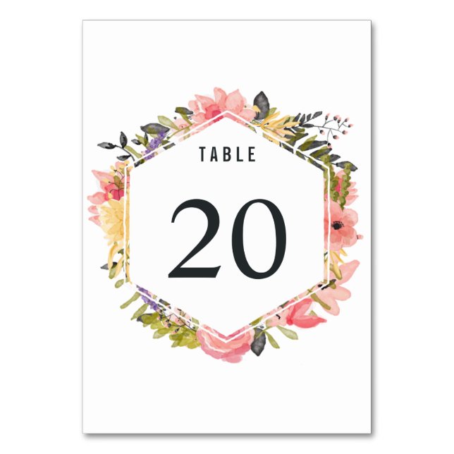 Floral Frame Wedding Table Number Card (Front)