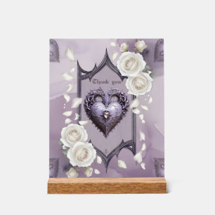 Floral frame with a heart and white roses acrylic sign