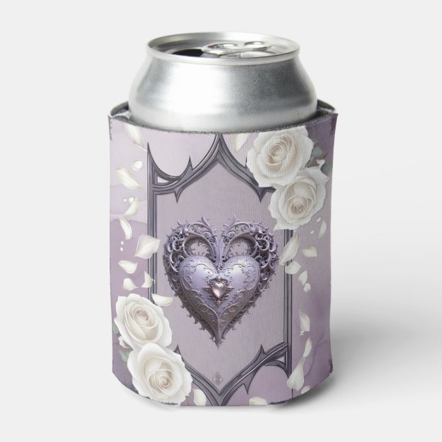 Floral frame with a heart and white roses  can cooler (Can Front)