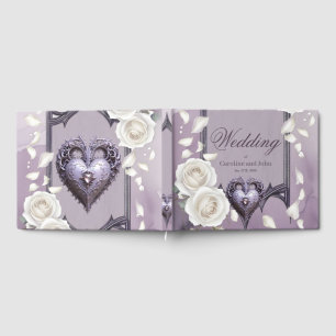 Floral frame with a heart and white roses guest book