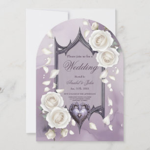 Floral frame with a heart and white roses invitation