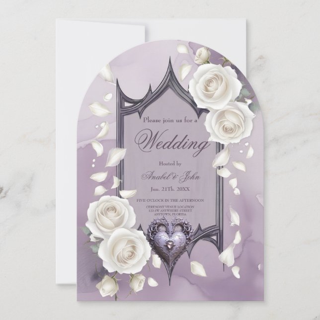 Floral frame with a heart and white roses invitation (Front)