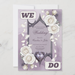 Floral frame with a heart and white roses invitation