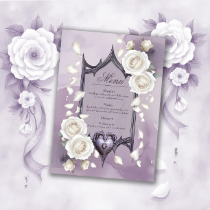 Floral frame with a heart and white roses menu