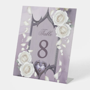 Floral frame with a heart and white roses pedestal sign